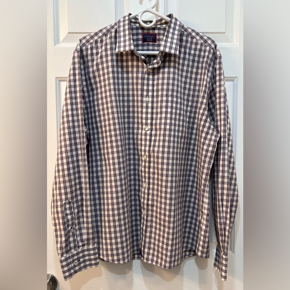 Untuckit 100%‎ Cotton Wrinkle Free Button Down Shirt Men’s XL Casual Blue Plaid